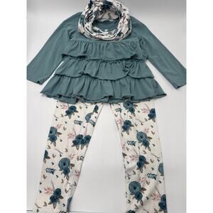 Sparkle in Pink Girls 3pc Outfit 3X 8/9 Teal Floral Ruffle Set Boho